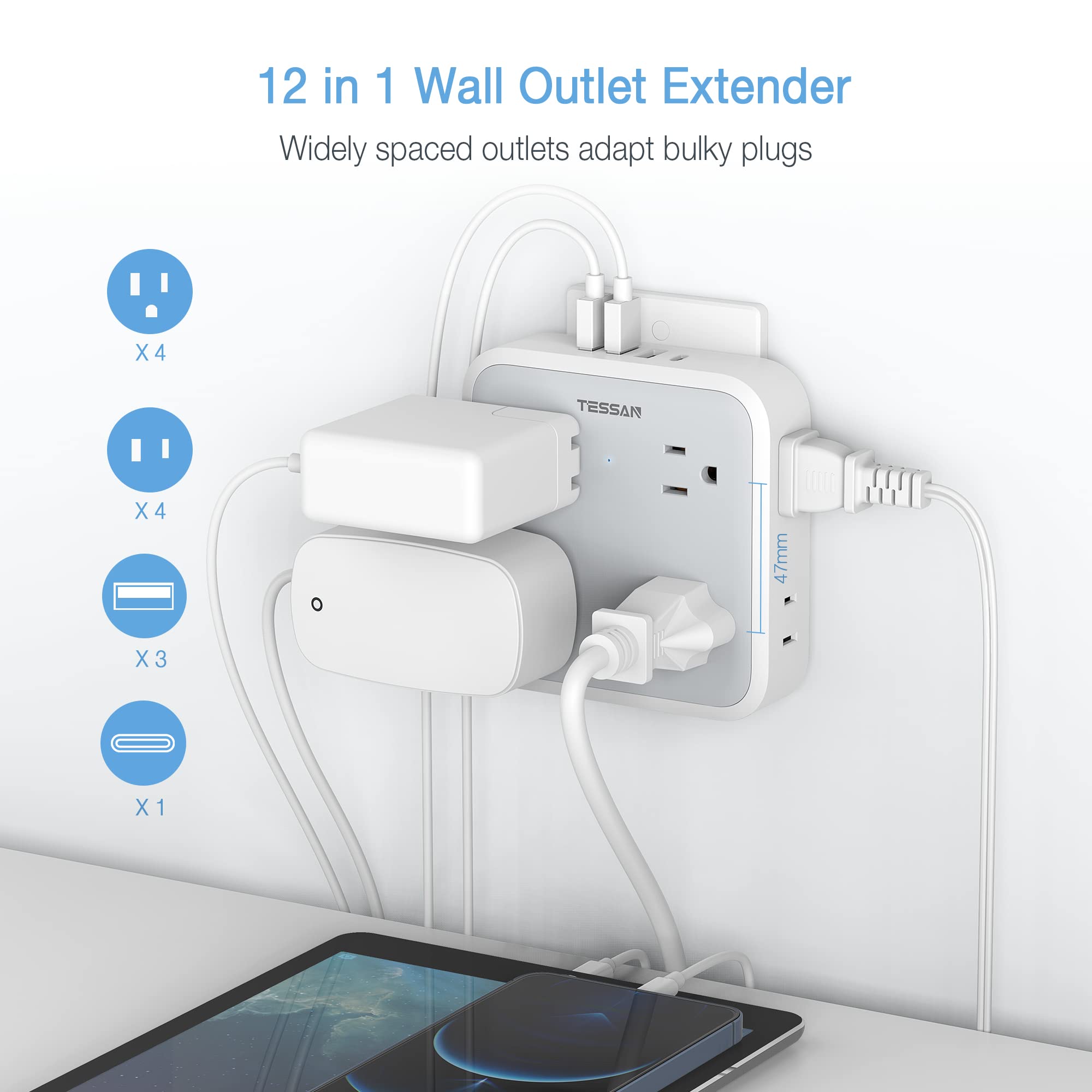Foto 3 pulgar | Cargador De Pared Usb Tessan 4 Enchufes Eléctricos Con 4 Puertos Usb - Venta Internacional.