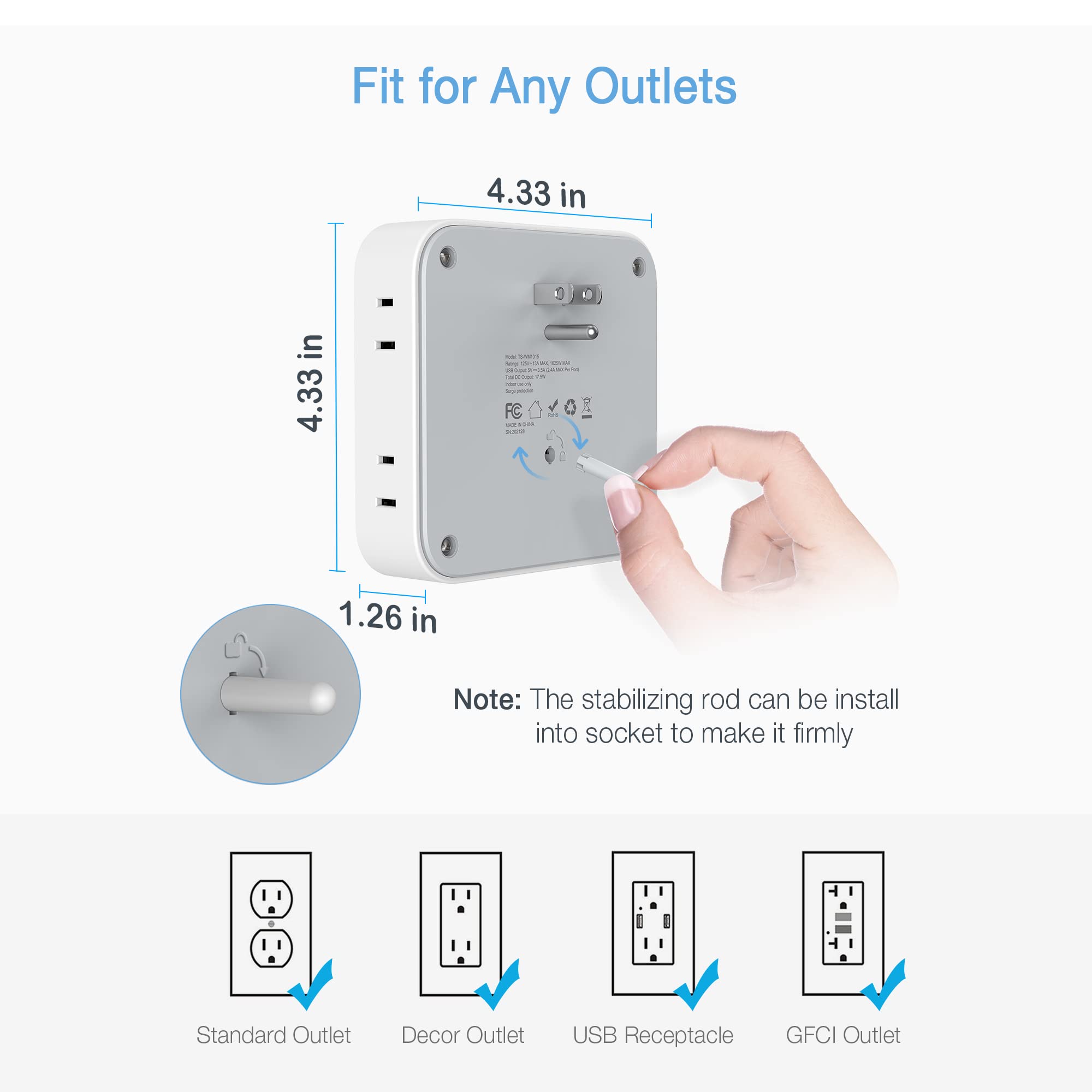Foto 4 pulgar | Cargador De Pared Usb Tessan 4 Enchufes Eléctricos Con 4 Puertos Usb - Venta Internacional.