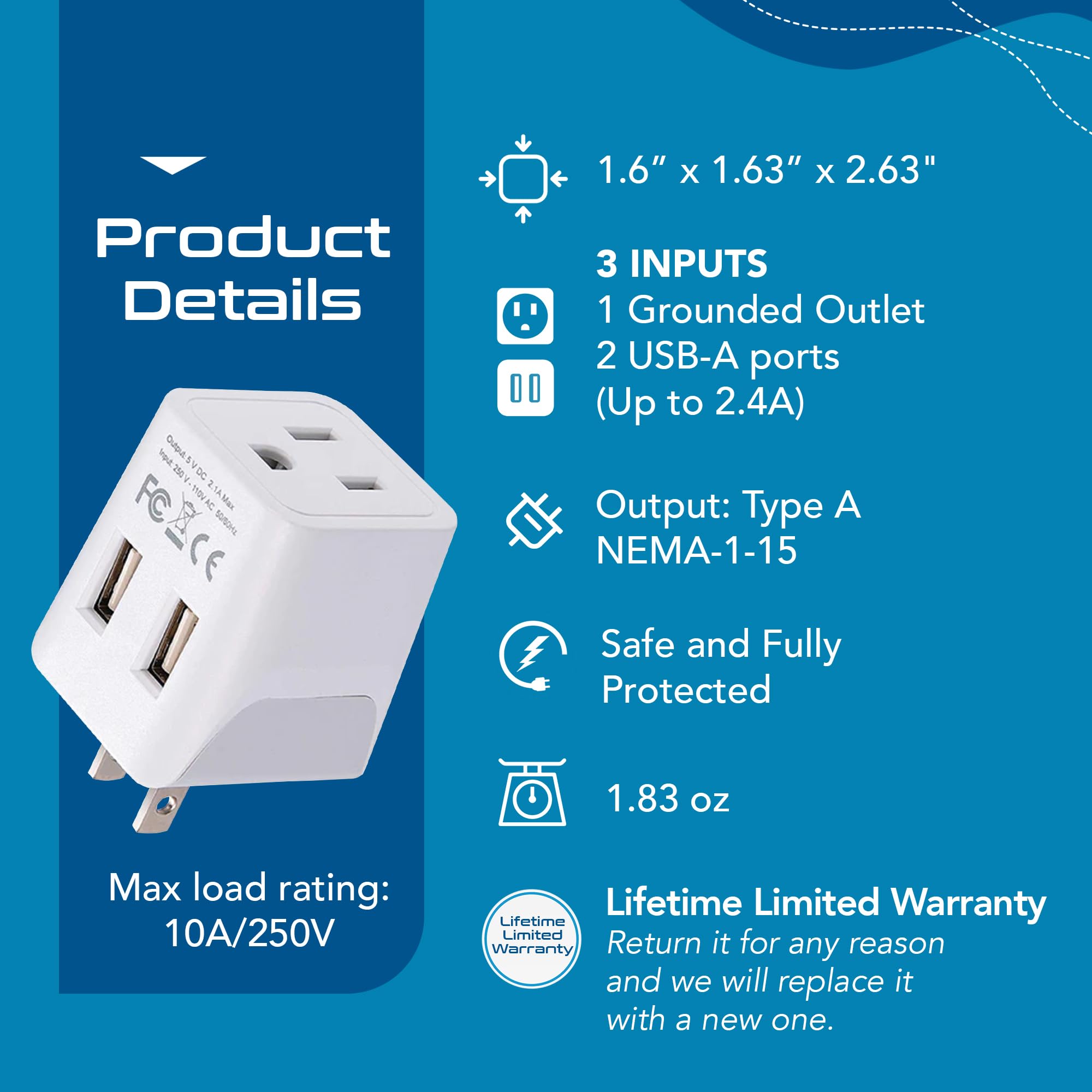 Foto 5 pulgar | Adaptador De Viaje Ceptics Japan, Filipinas Con Doble Usb Tipo A - Venta Internacional.