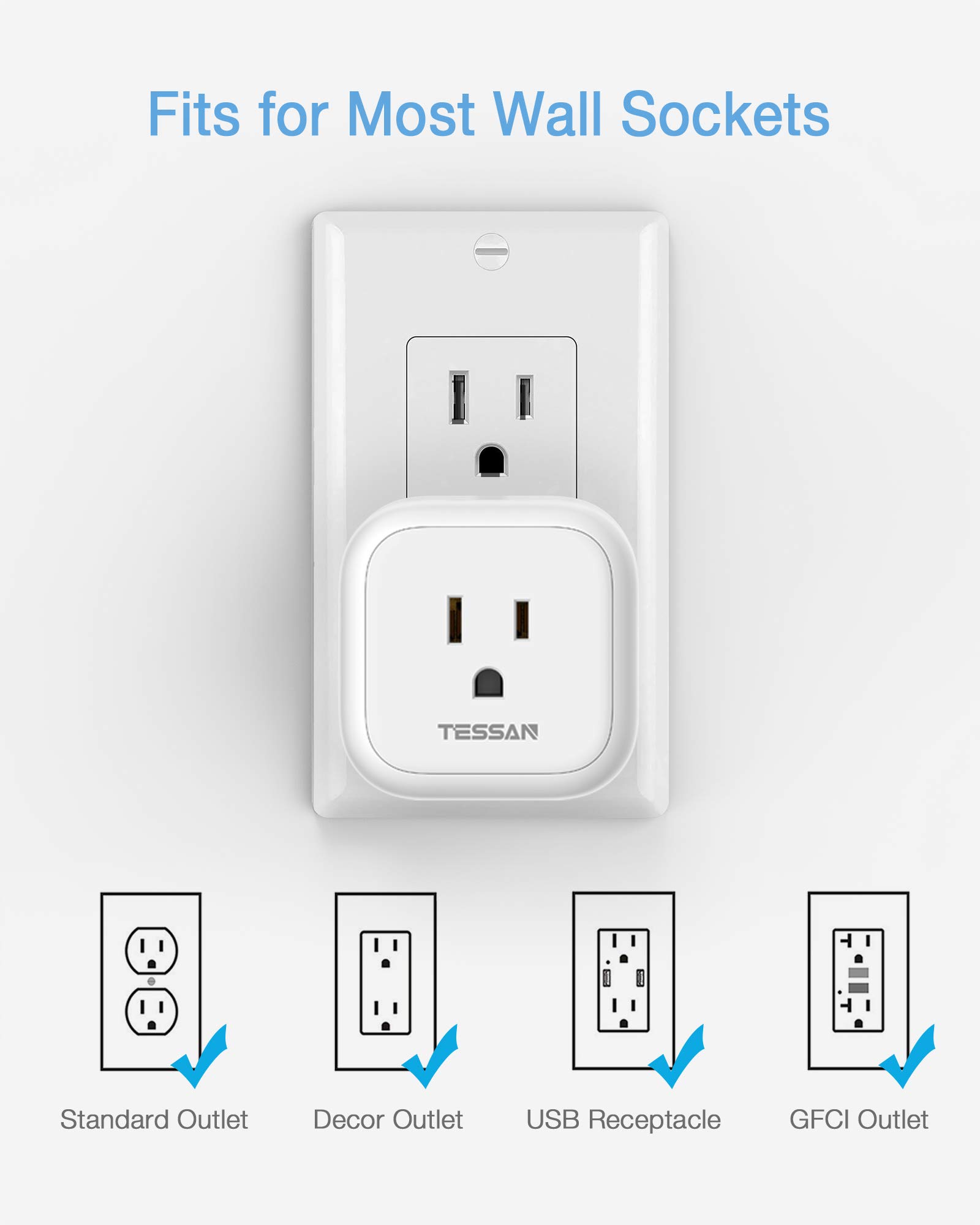 Foto 6 | Extensor De Enchufes Múltiples Tessan Con 4 Enchufes Eléctricos, Paquete De 2 - Venta Internacional.