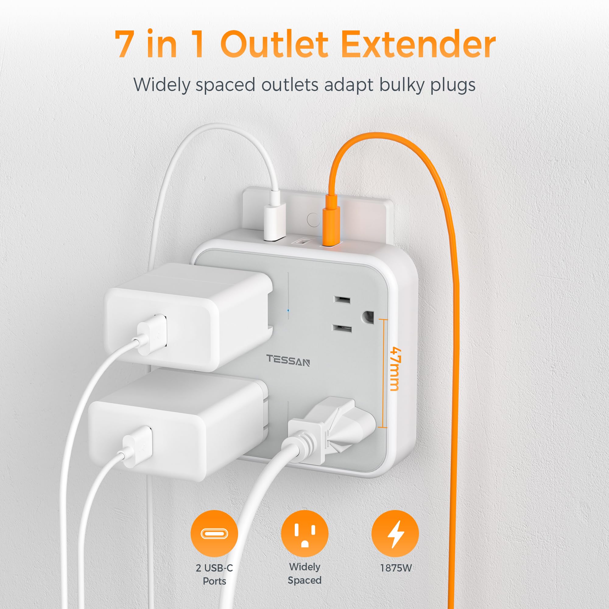 Foto 2 | Extensor De Enchufes Múltiples Tessan, 4 Salidas Y 3 Puertos Usb - Venta Internacional.