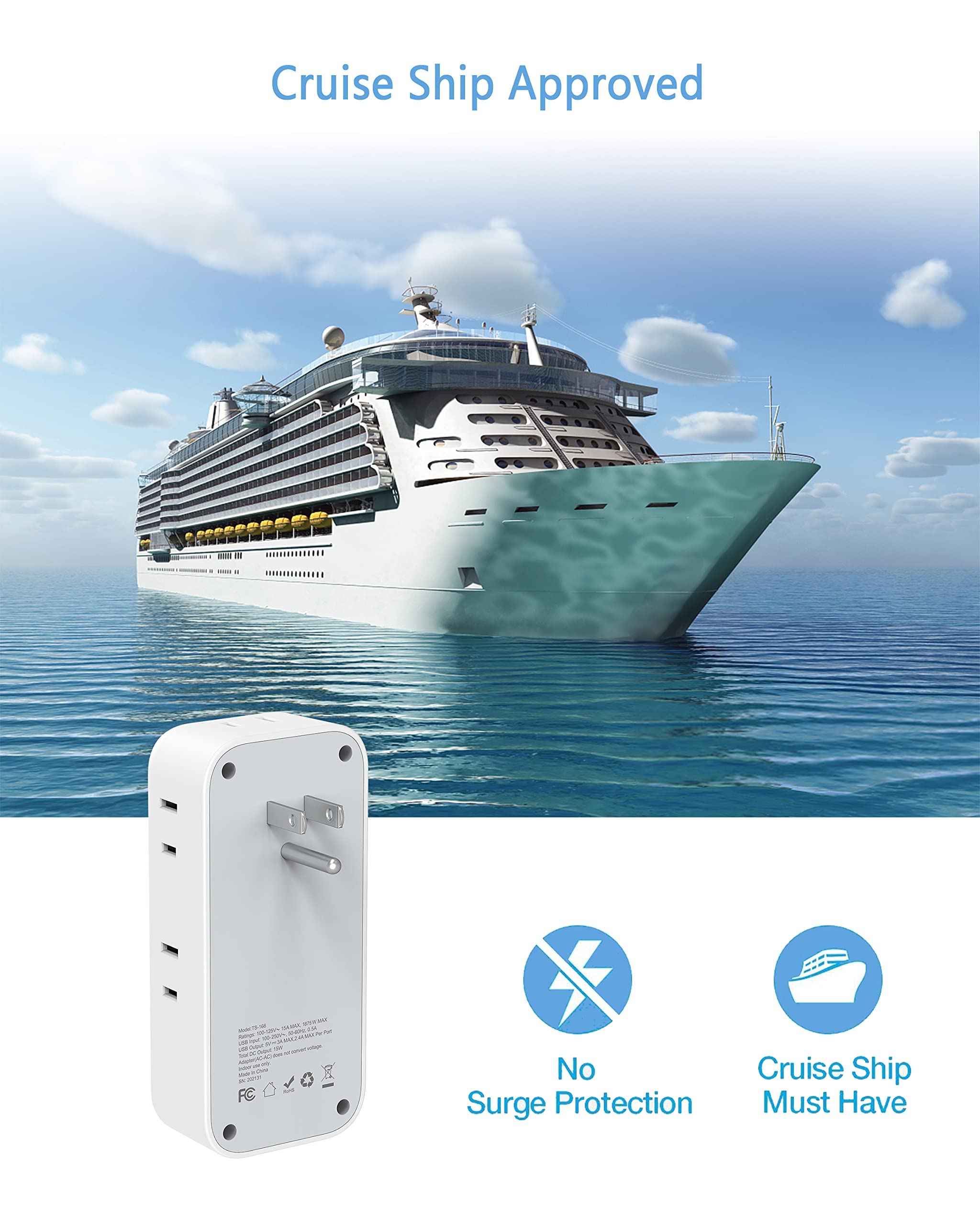 Foto 7 pulgar | Extensor De Enchufe Múltiple Tessan De 7 Salidas Con 3 Cargadores Usb C - Venta Internacional.