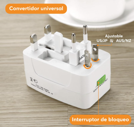 Foto 3 pulgar | Convertidor Adaptador De Enchufe Europeo Cargador Internacional Para Viaje Adaptador Universal Todo En Uno Múlti
