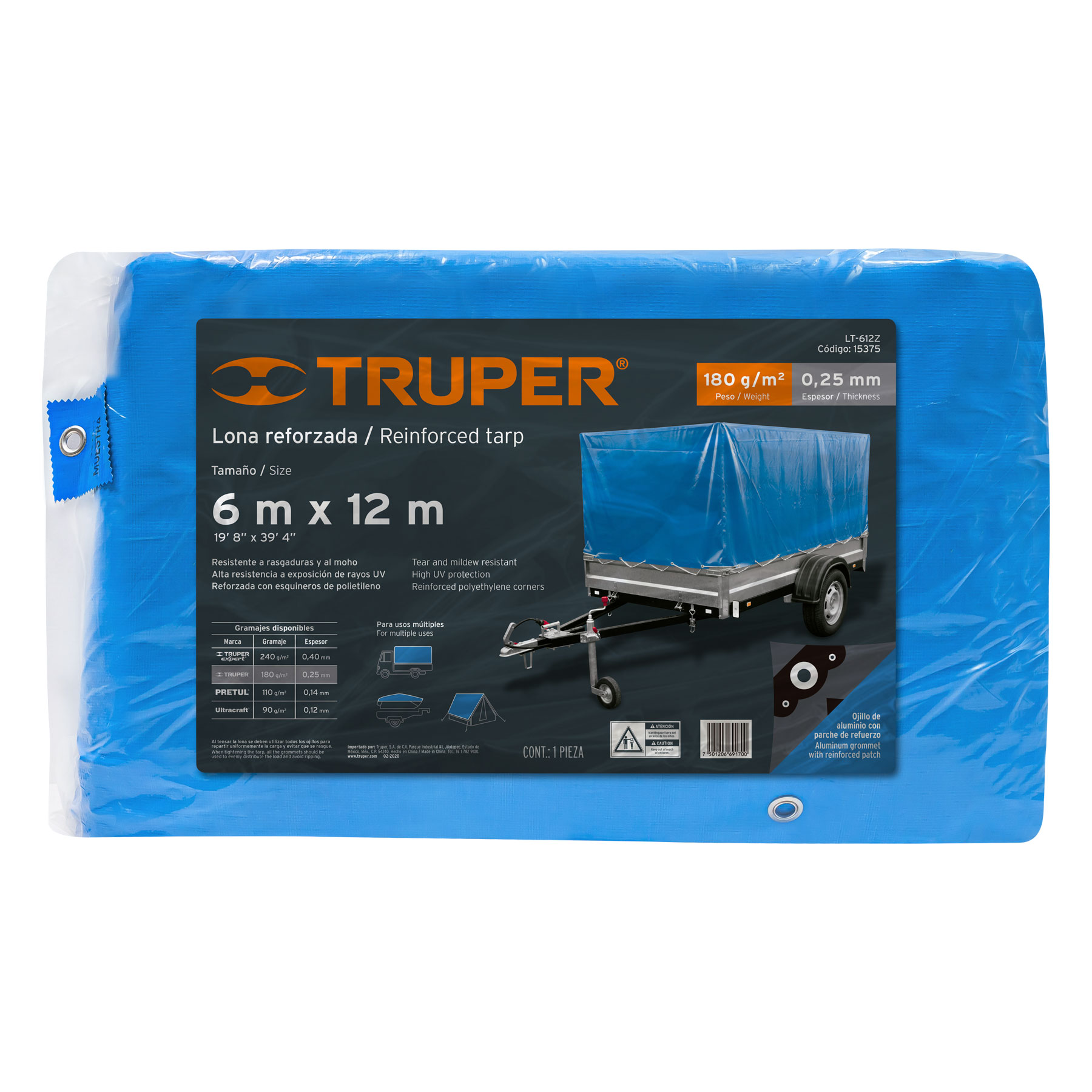 Foto 1 | Lona Reforzada de 6 X 12 M Truper color Azul