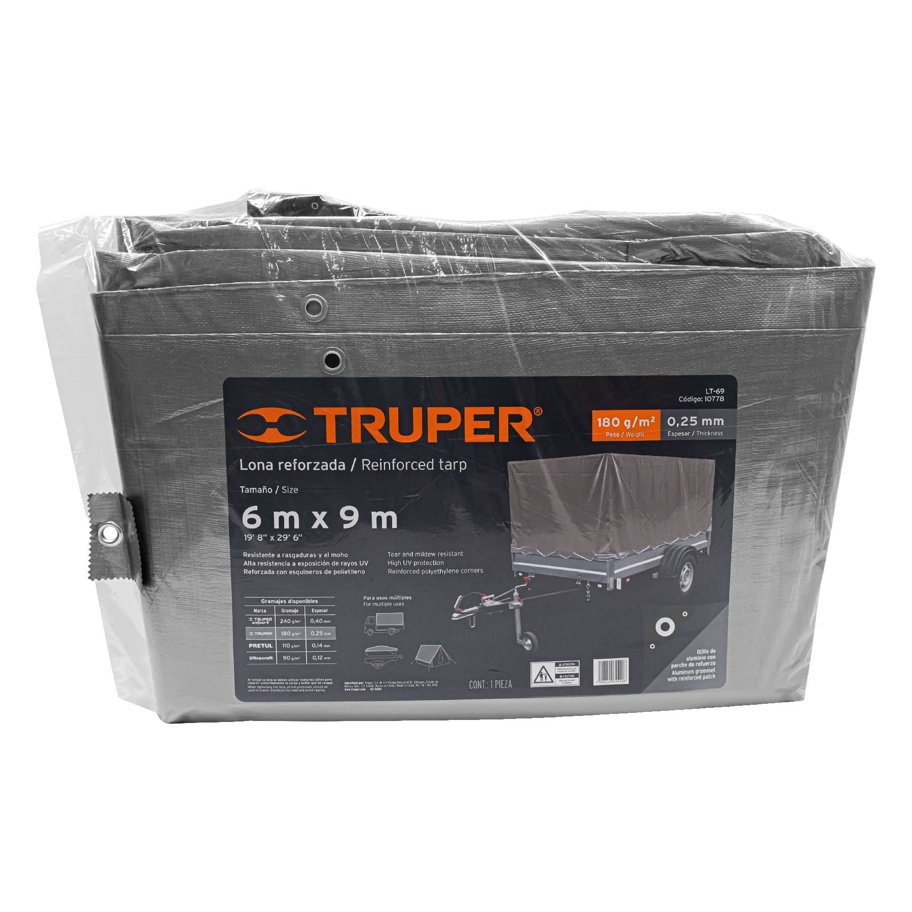 Lona Reforzada 6 x 9 m Truper color Gris $1,185