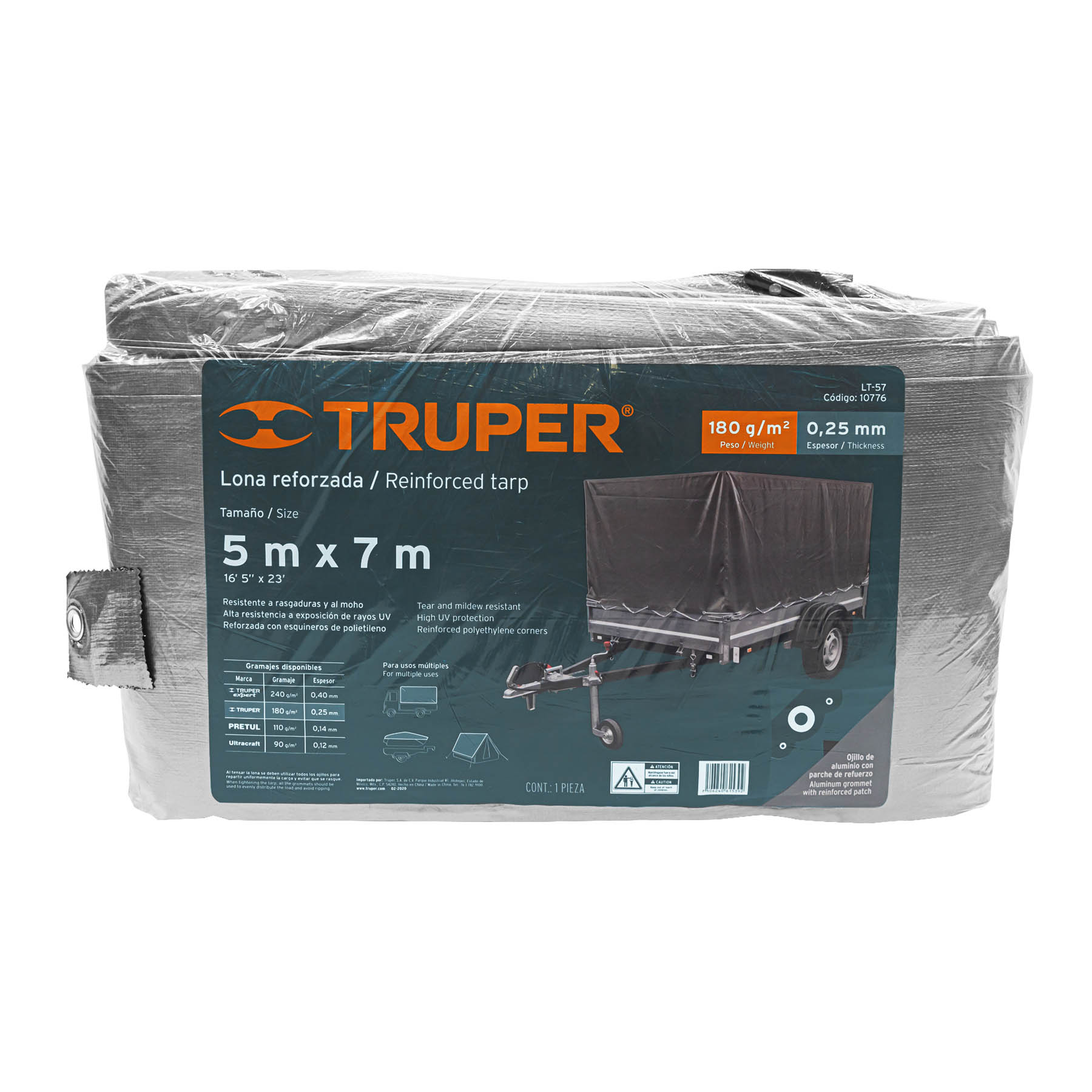 Foto 1 | Lona Reforzada Truper 5 x 7 m color Gris