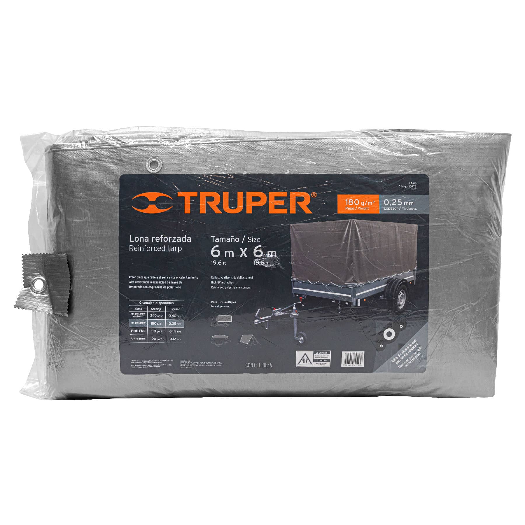 Foto 2 pulgar | Lona Reforzada 6 x 6 m Truper color Gris