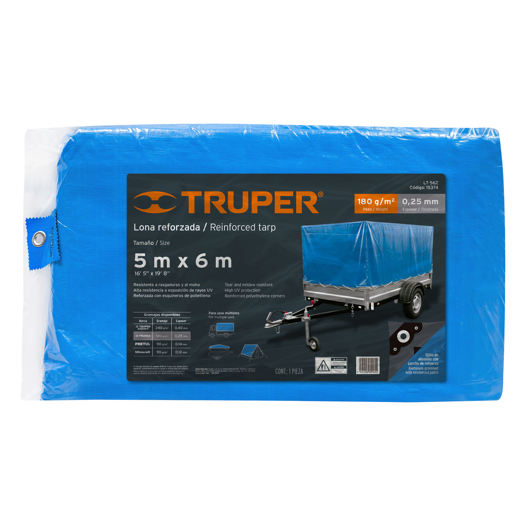 Foto 3 pulgar | Lona Reforzada Truper LT-56Z color Azul de 5 X 6 M