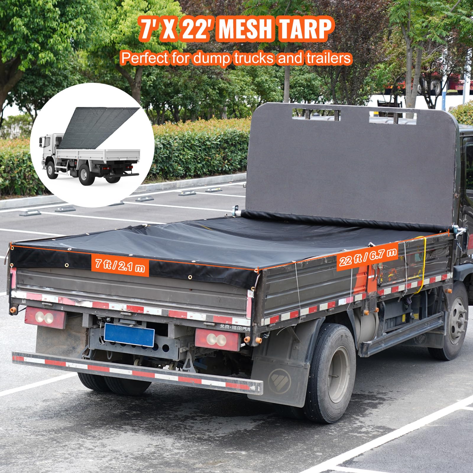 Foto 6 | Lona De Malla Vevor Para Volquetes, 7 X 22 Pies, Revestida De Pvc, Negra, Resistente - Venta Internacional.