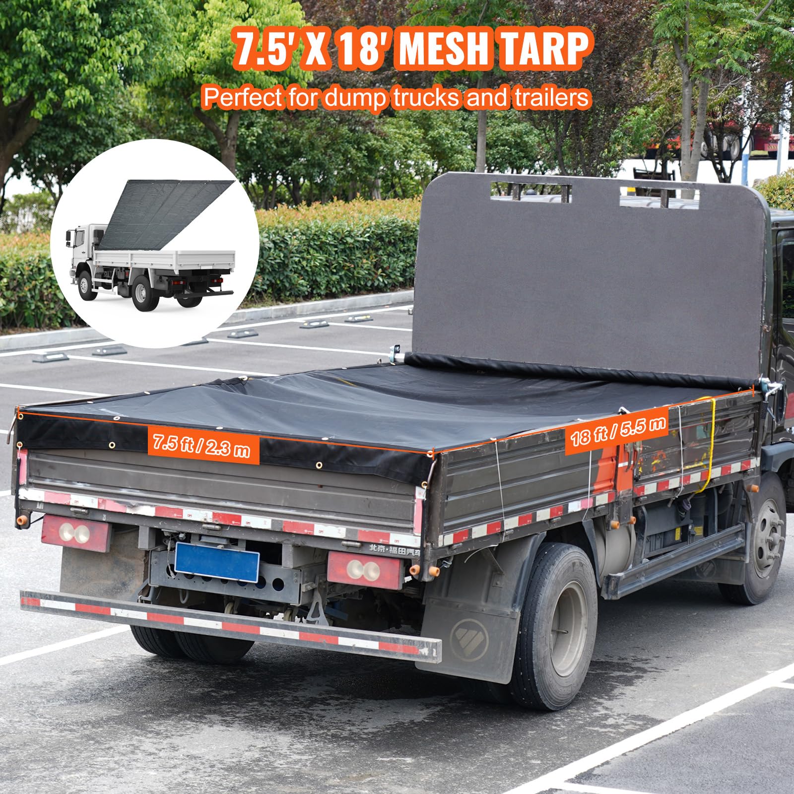 Foto 6 | Lona De Malla Vevor Para Camión Volquete, 2,3 X 5,5 M, Revestida De Pvc, Negra, Muy Resistente - Venta Internacional.