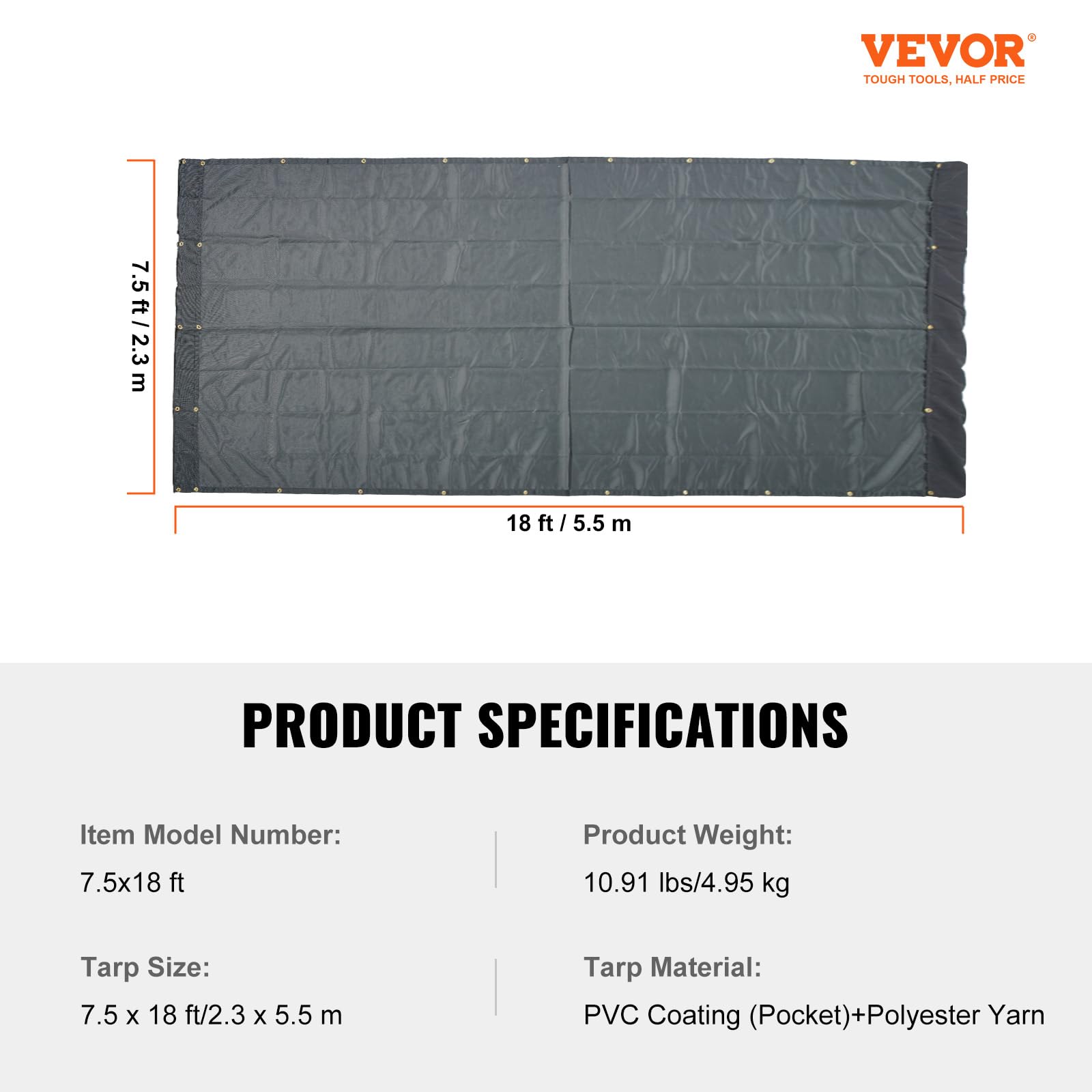 Foto 8 pulgar | Lona De Malla Vevor Para Camión Volquete, 2,3 X 5,5 M, Revestida De Pvc, Negra, Muy Resistente - Venta Internacional.