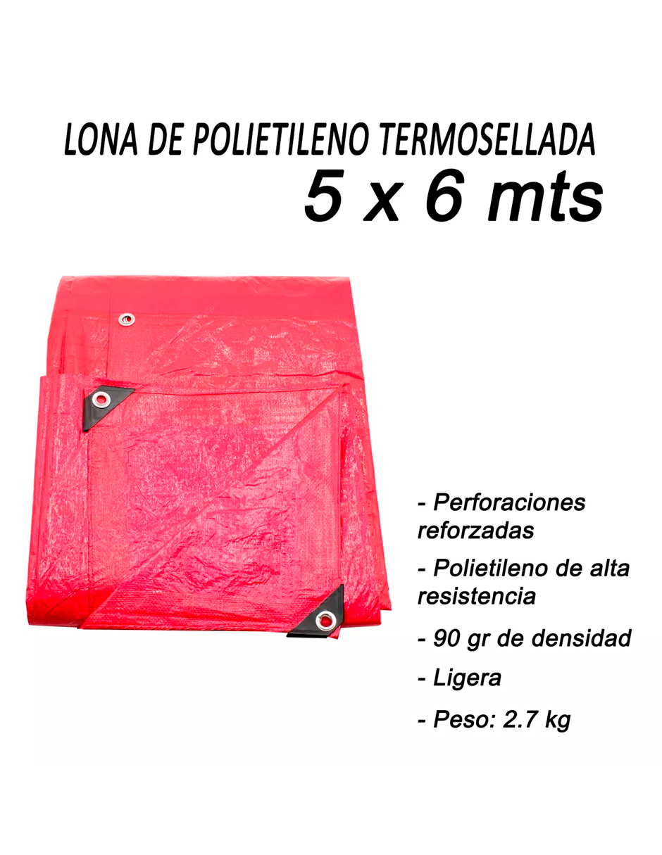 Foto 8 pulgar | Lona de Polietileno Termosellada Reforzada Roja 90 gr 5x6 m