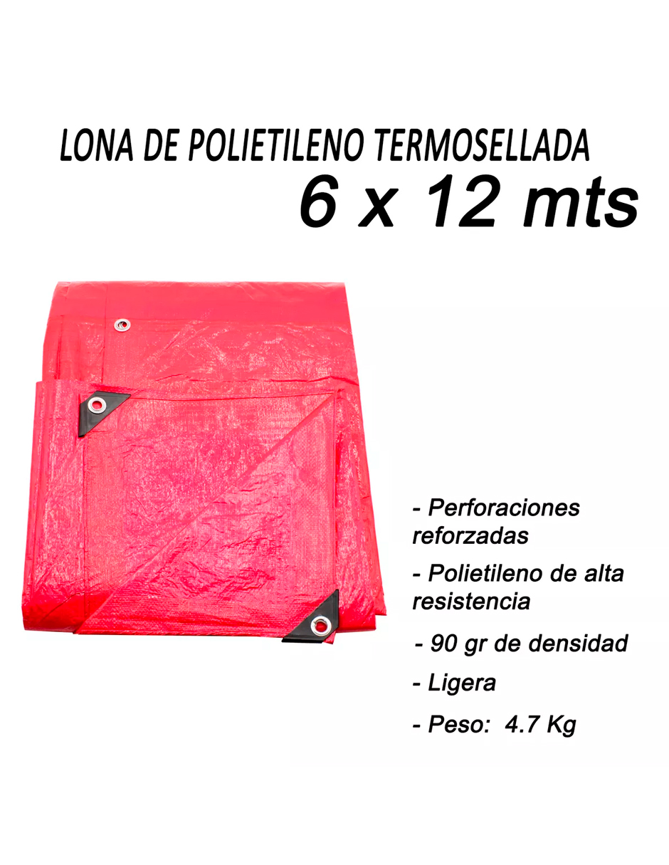 Foto 7 pulgar | Lona de Polietileno Termosellada Reforzada Roja 90 gr 6x12 m