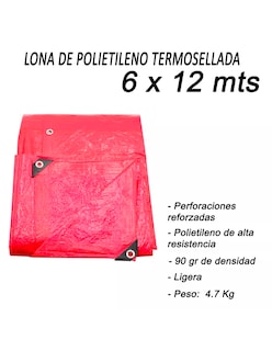 Foto 6 | Lona de Polietileno Termosellada Reforzada Roja 90 gr 6x12 m