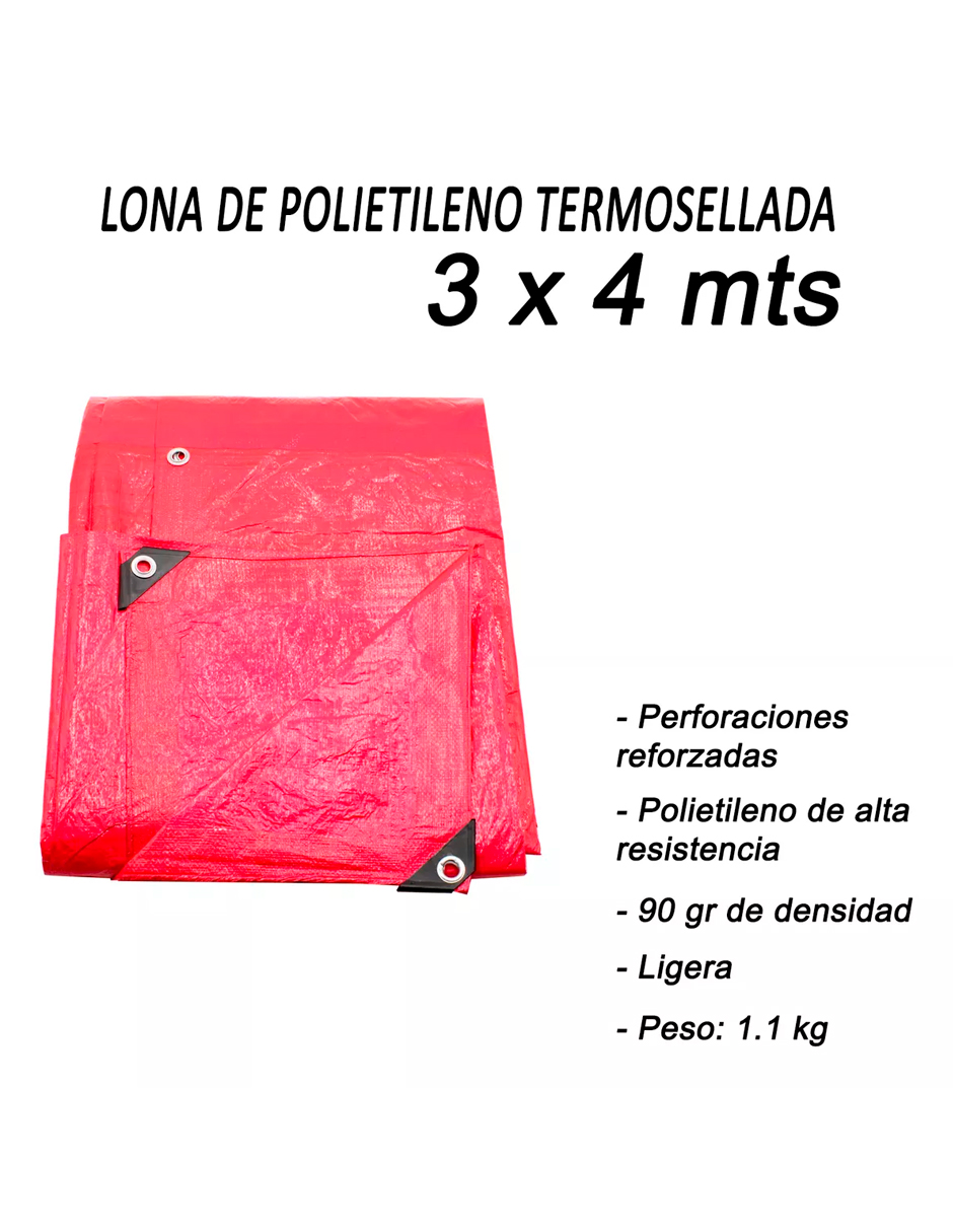 Foto 8 pulgar | Lona Alfa Roja de Polietileno Termosellada Reforzada 90 gr 3x4 m