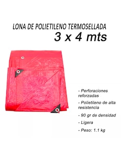 Foto 7 | Lona Alfa Roja de Polietileno Termosellada Reforzada 90 gr 3x4 m