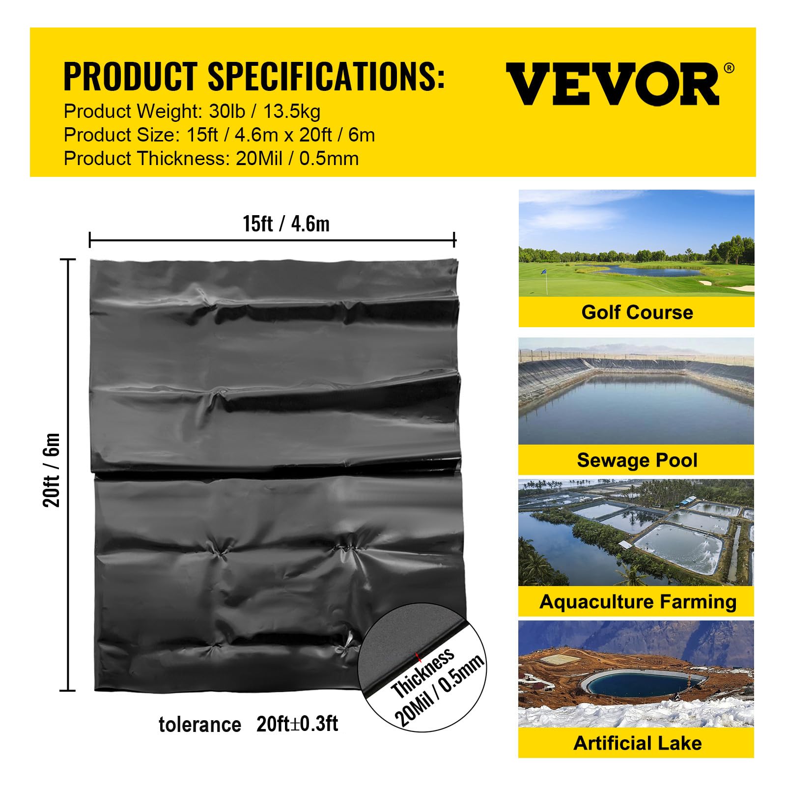 Foto 8 pulgar | Pond Liner Vevor, Material Lldpe De 4,6 X 6 M Y 0,5 Mm De Grosor - Venta Internacional.