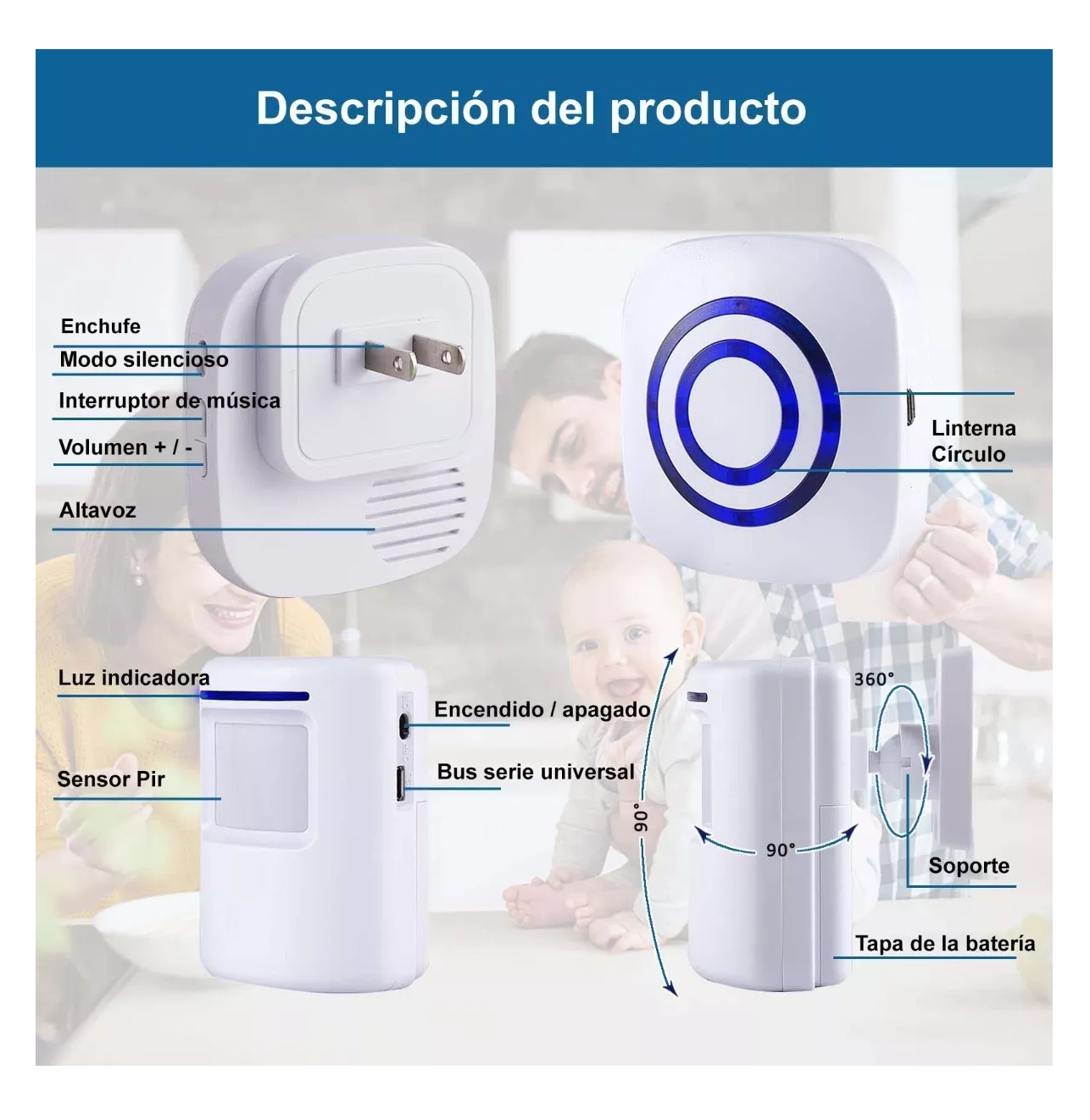 Foto 5 pulgar | Sensor Detector Movimiento Timbre con Carillón Inalámbrico Blanco