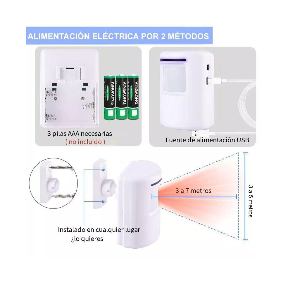 Foto 3 pulgar | Sensor Detector Movimiento Timbre con Carillón Inalámbrico Blanco