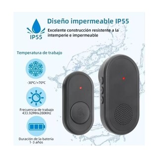 Foto 4 | Timbre Inalámbrico Impermeable Duradero Con Led 1 T 2 Negro