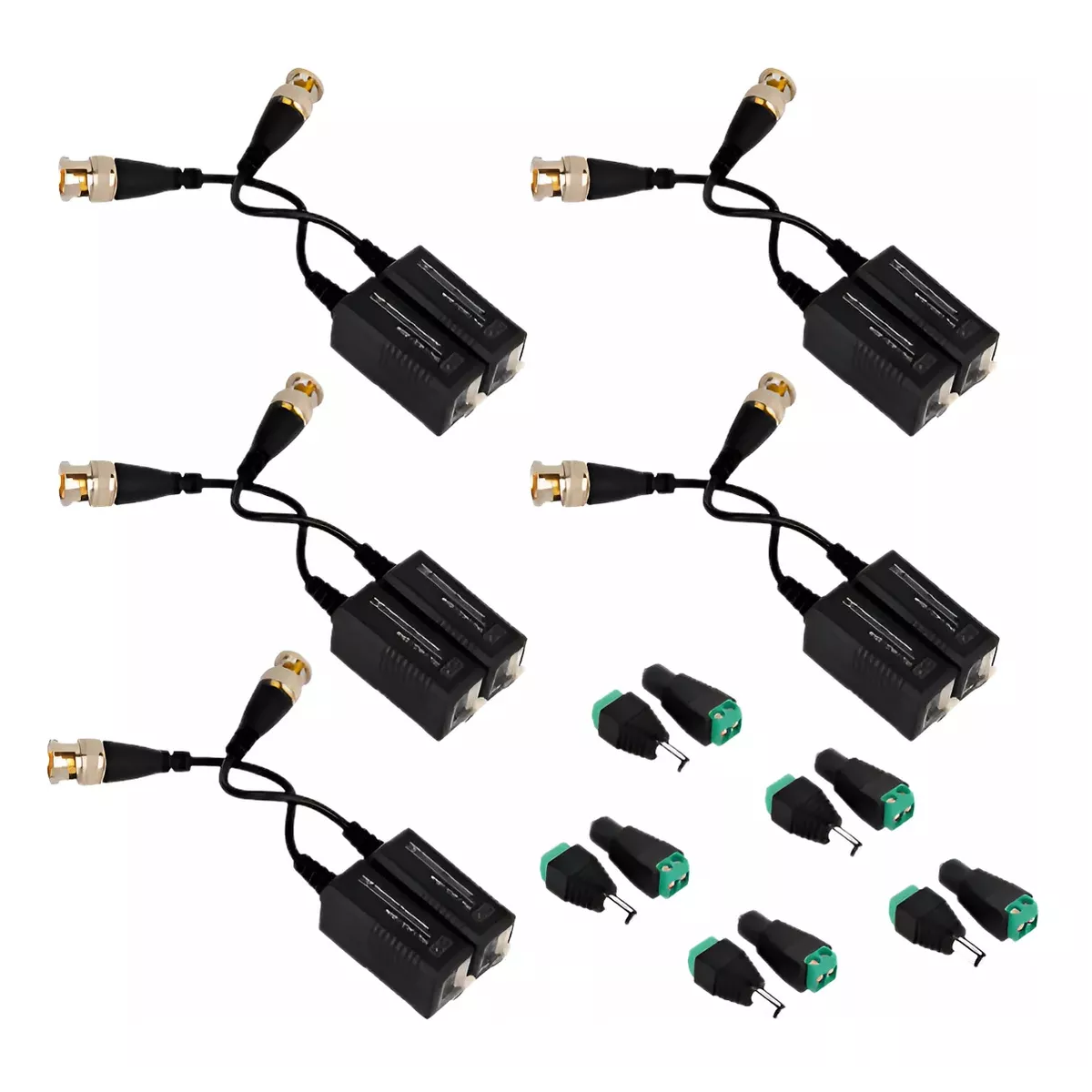 Foto 2 pulgar | Balun HD para CCTV y 5 Par Conectores Corriente Eo Safe Imports ESI-17031 Negro 5 Pares