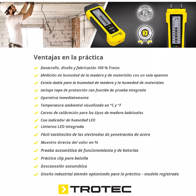 Foto 7 pulgar | Medidor Humedad Para Madera Yeso Con Linterna Led Trotec Bm22