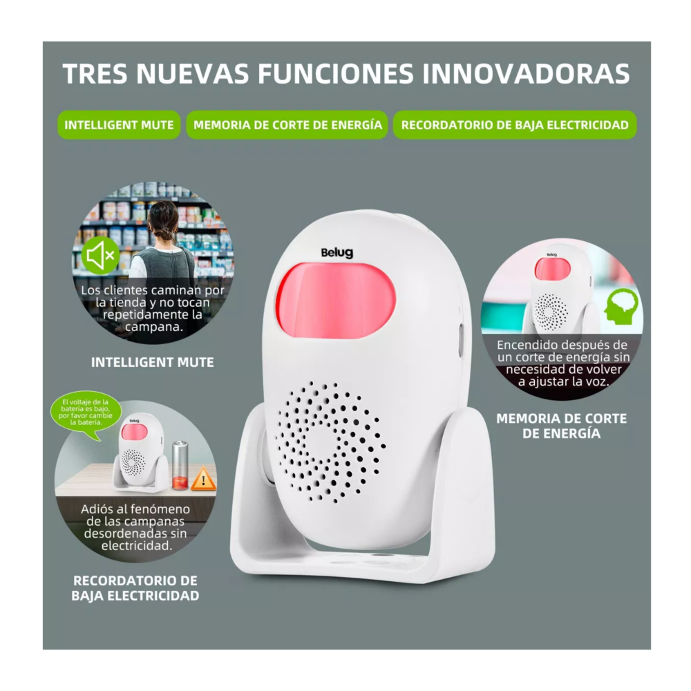 Foto 5 | Sensor Movimiento Alarma Presencia Timbre Blanco Con Rosa Belug