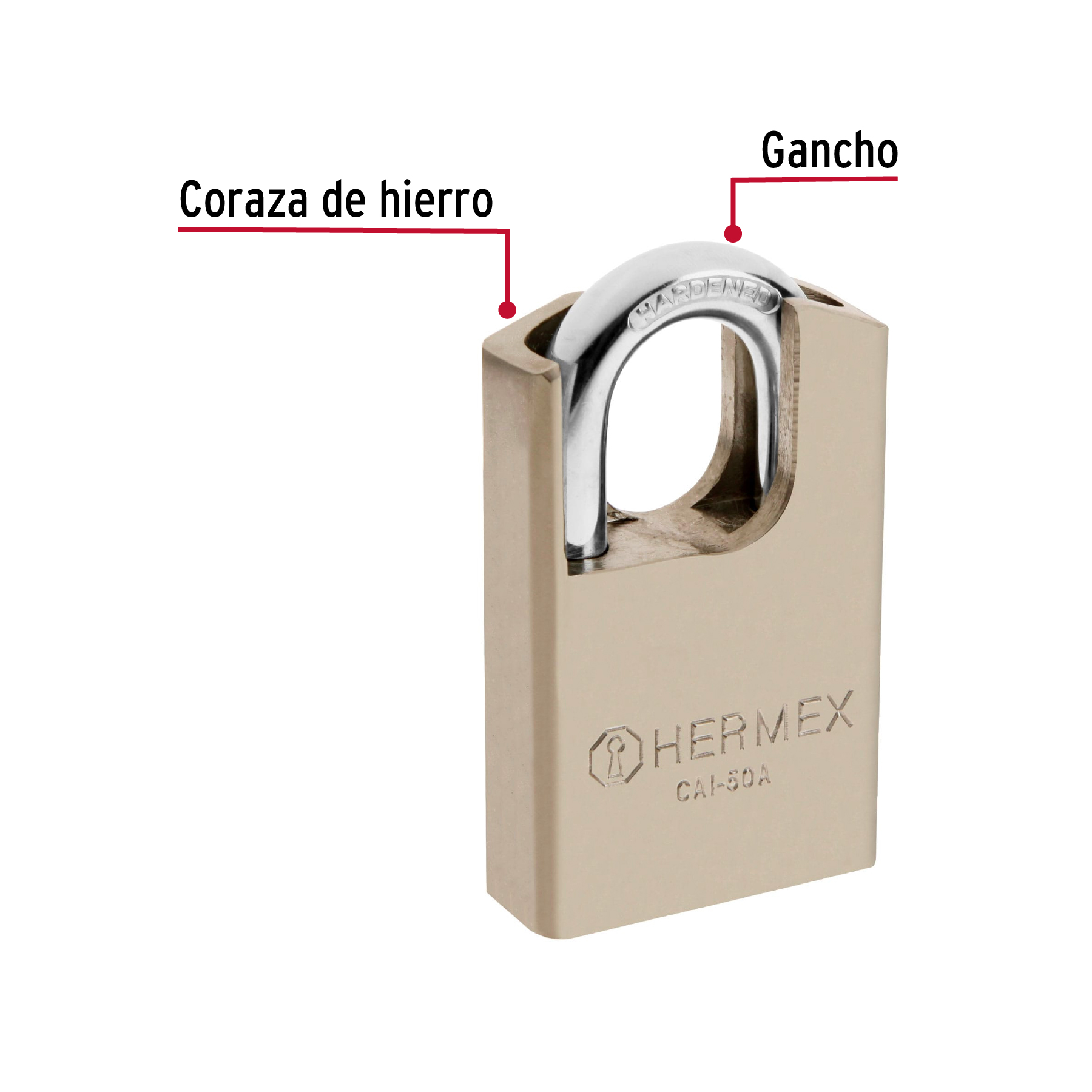 Foto 2 | Candado de Acero Hermex 50mm Llave Anti-ganzúa
