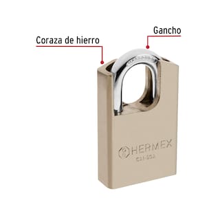 Foto 2 | Candado de Acero Hermex 50mm Llave Anti-ganzúa