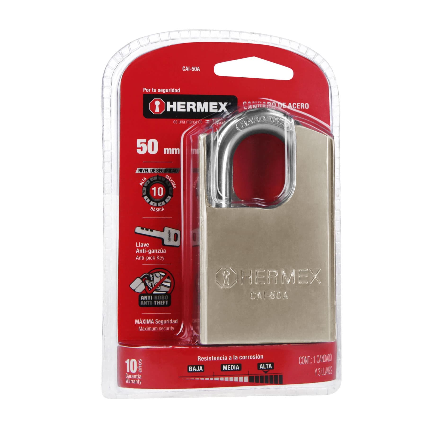 Foto 4 pulgar | Candado de Acero Hermex 50mm Llave Anti-ganzúa