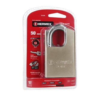 Foto 3 | Candado de Acero Hermex 50mm Llave Anti-ganzúa