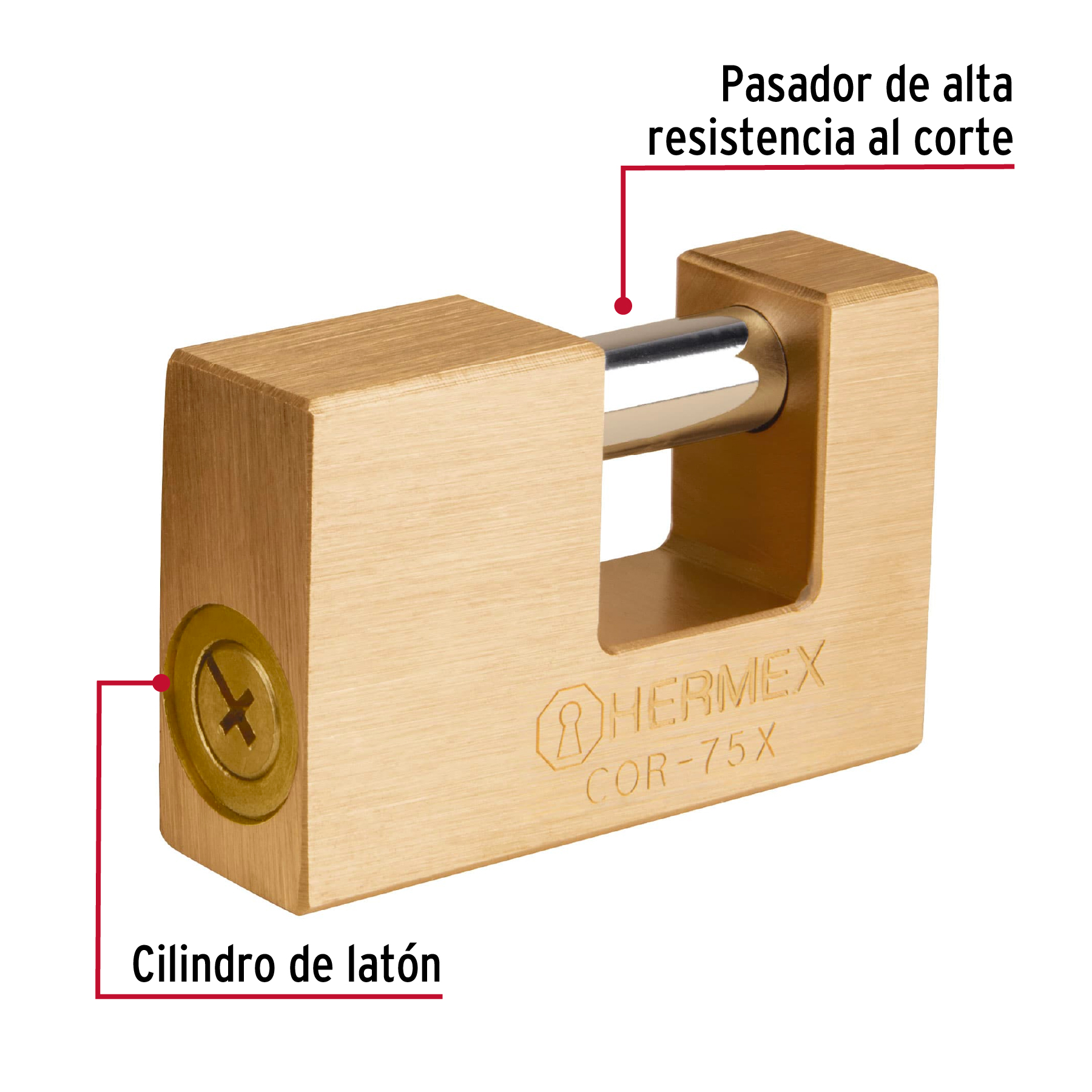 Foto 3 pulgar | Candado Antipalanca 75 mm Hermex Cuerpo de Latón Llave Tetra