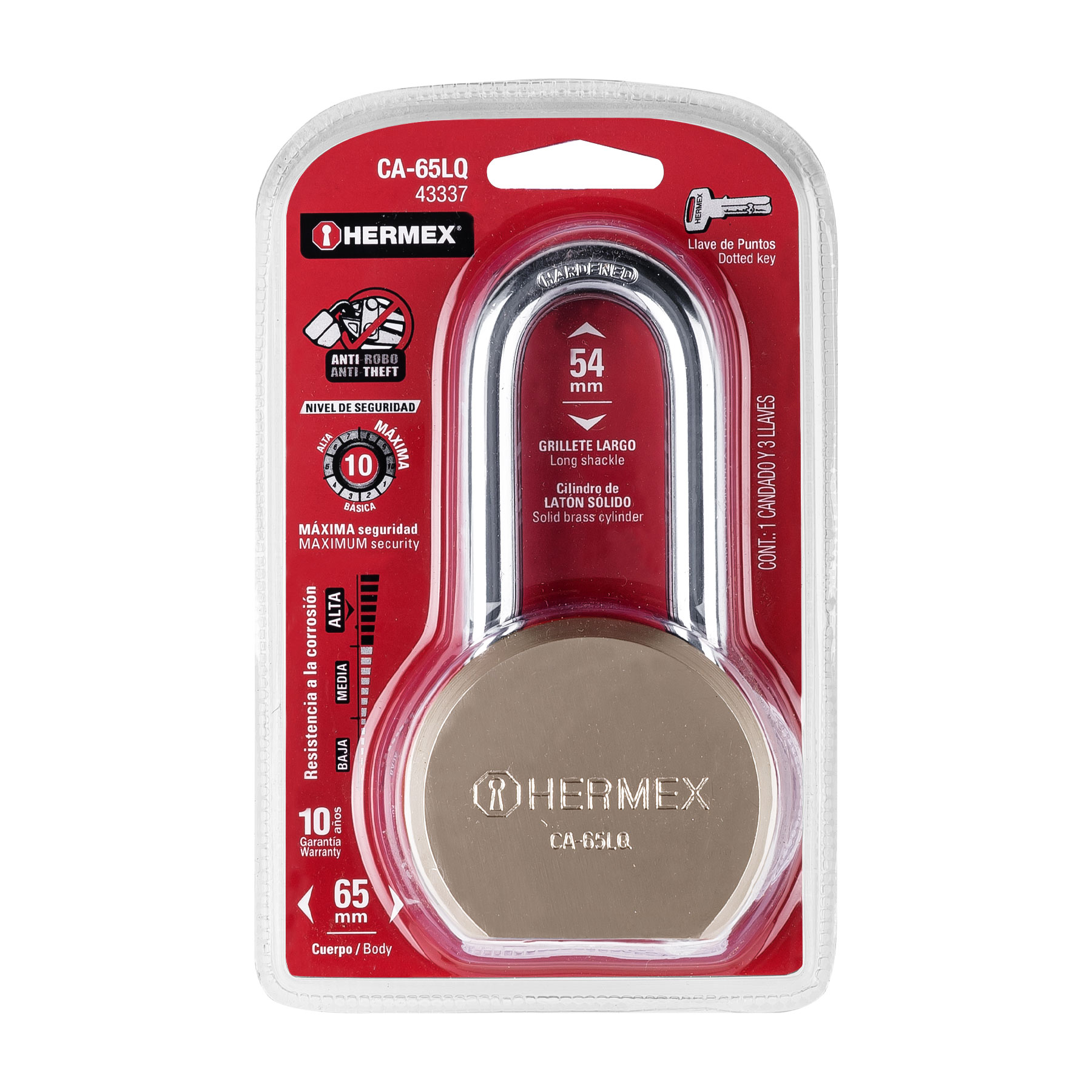 Foto 4 pulgar | Candado Redondo Hermex Ca65lq color Dorado