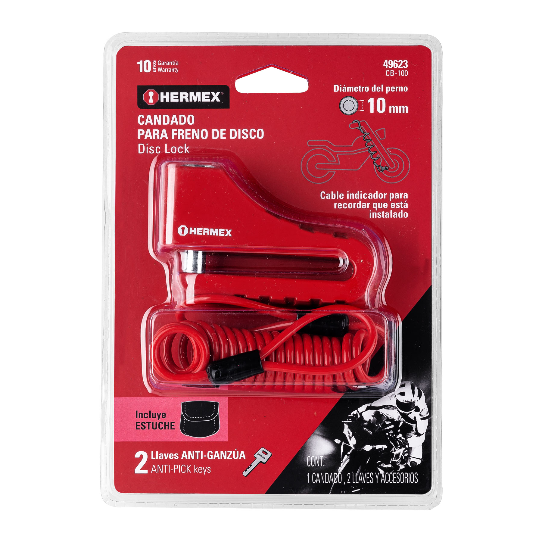 Foto 4 pulgar | Candado para Freno de Disco Hermex Cb100 color Rojo