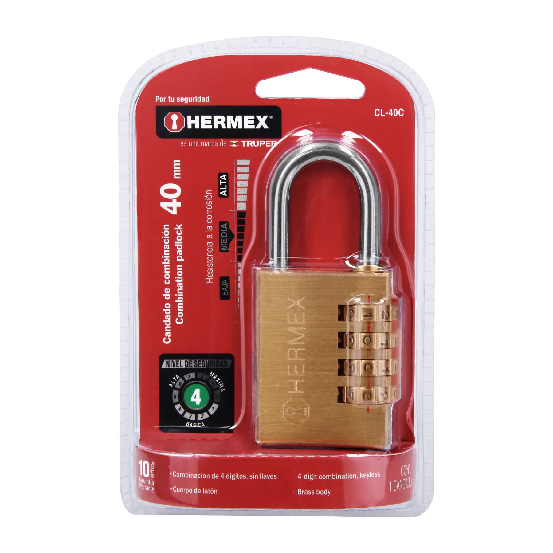 Foto 3 | Candado de Combinación Hermex Cl40c color Dorado