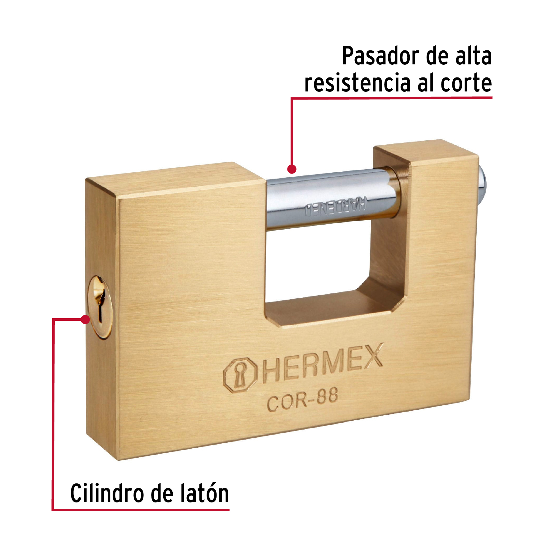 Foto 3 pulgar | Candado Antipalanca 88mm Hermex Cuerpo de Latón Llave Tradicional