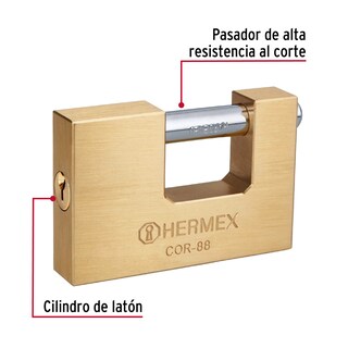 Foto 2 | Candado Antipalanca 88mm Hermex Cuerpo de Latón Llave Tradicional