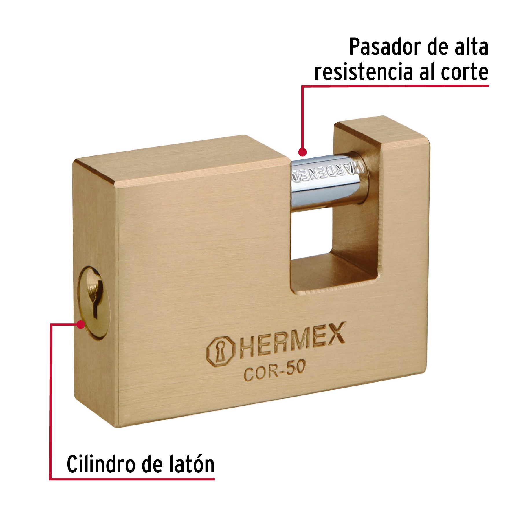 Foto 2 | Candado Antipalanca 50mm Hermex Cuerpo de Latón Llave Tradicional