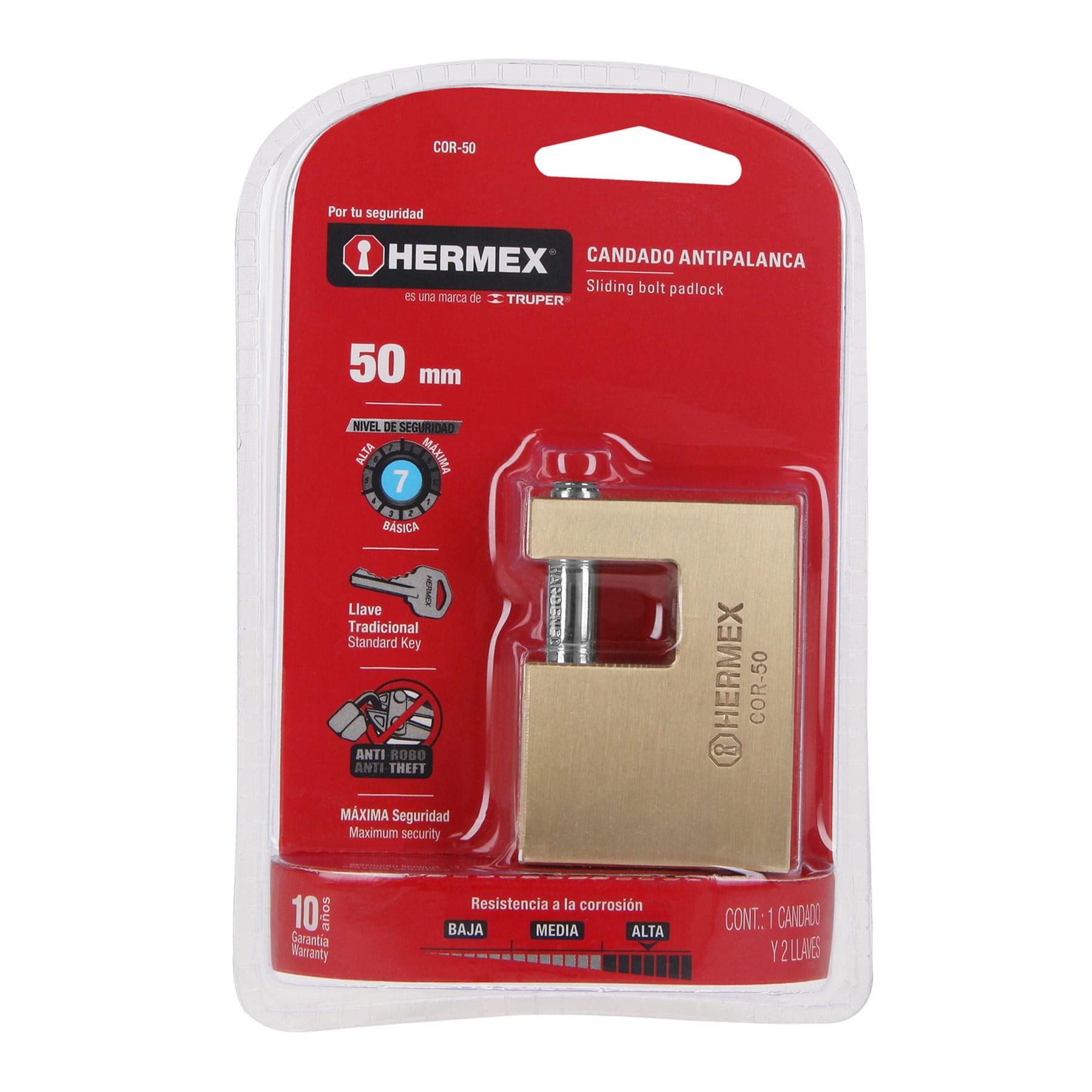 Foto 3 | Candado Antipalanca 50mm Hermex Cuerpo de Latón Llave Tradicional