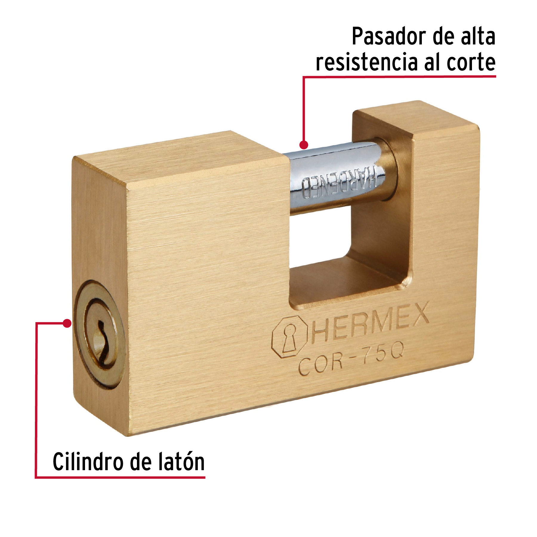 Foto 3 pulgar | Candado Antipalanca 75mm Hermex Basi Cuerpo de Latón Llave Puntos