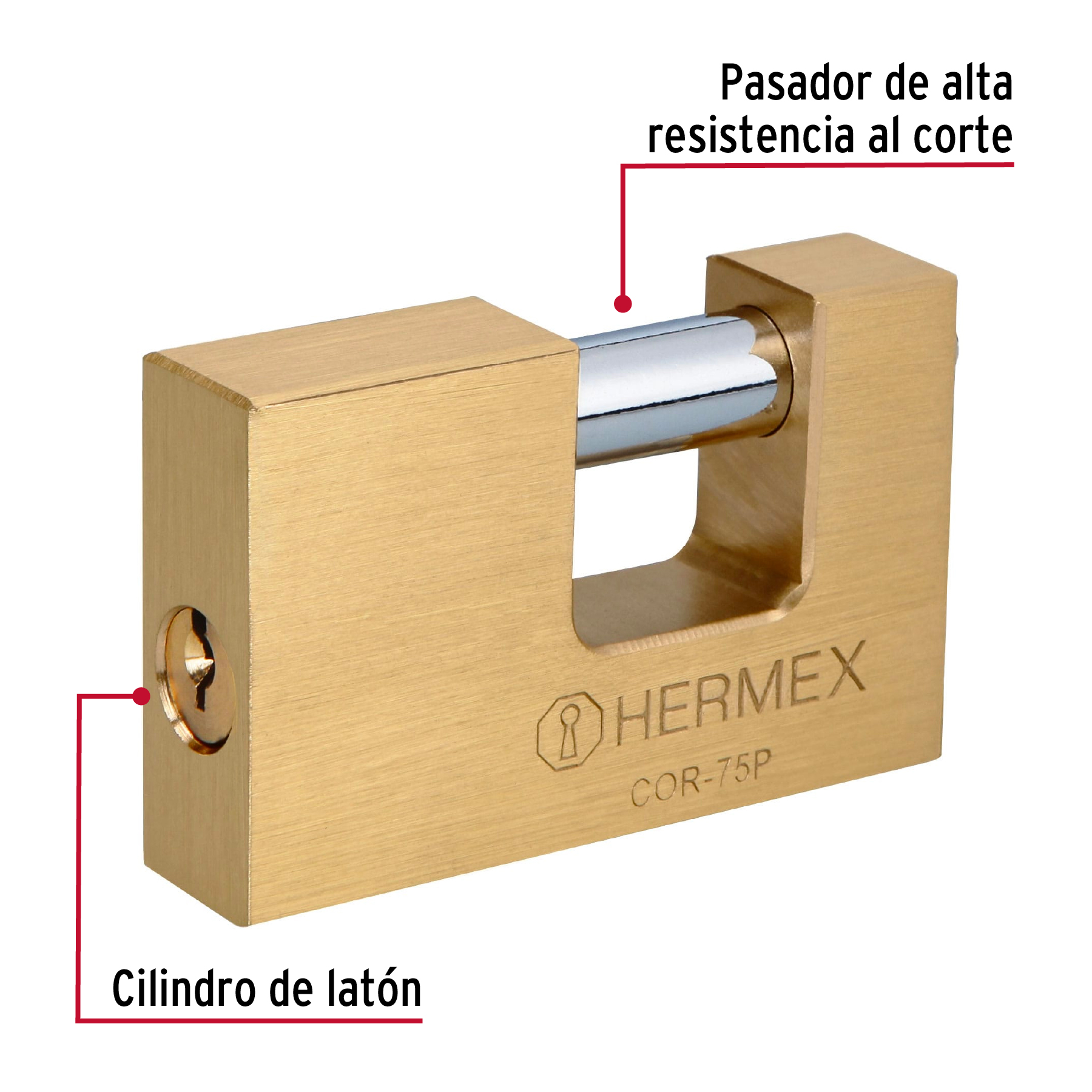 Foto 3 pulgar | Candado Antipalanca 75 mm Hermex Basi Cuerpo de Latón