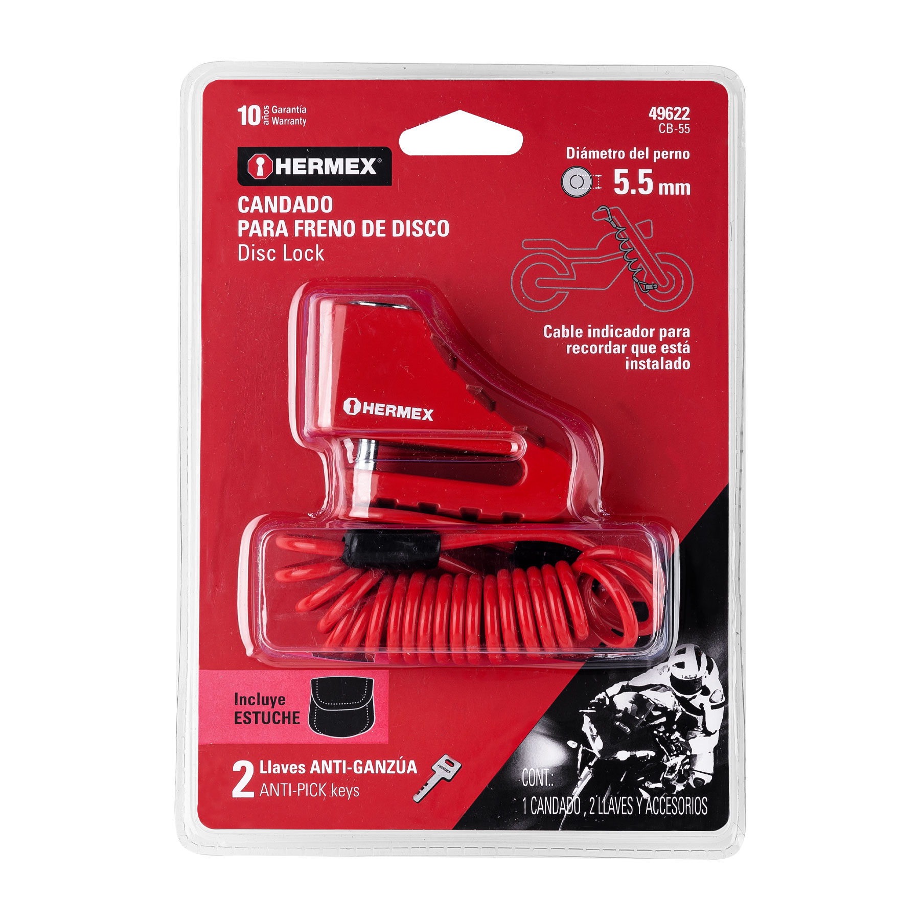 Foto 3 pulgar | Candado para Freno de Disco Hermex Cb55 color Rojo
