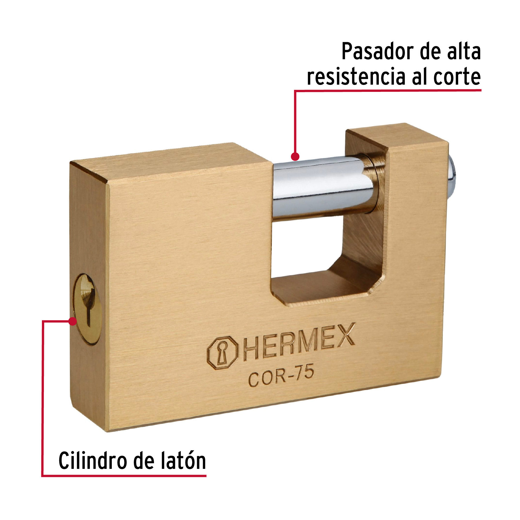 Foto 3 pulgar | Candado Antipalanca 75mm Hermex Cuerpo de Latón Llave Tradicional