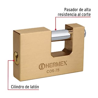 Foto 2 | Candado Antipalanca 75mm Hermex Cuerpo de Latón Llave Tradicional