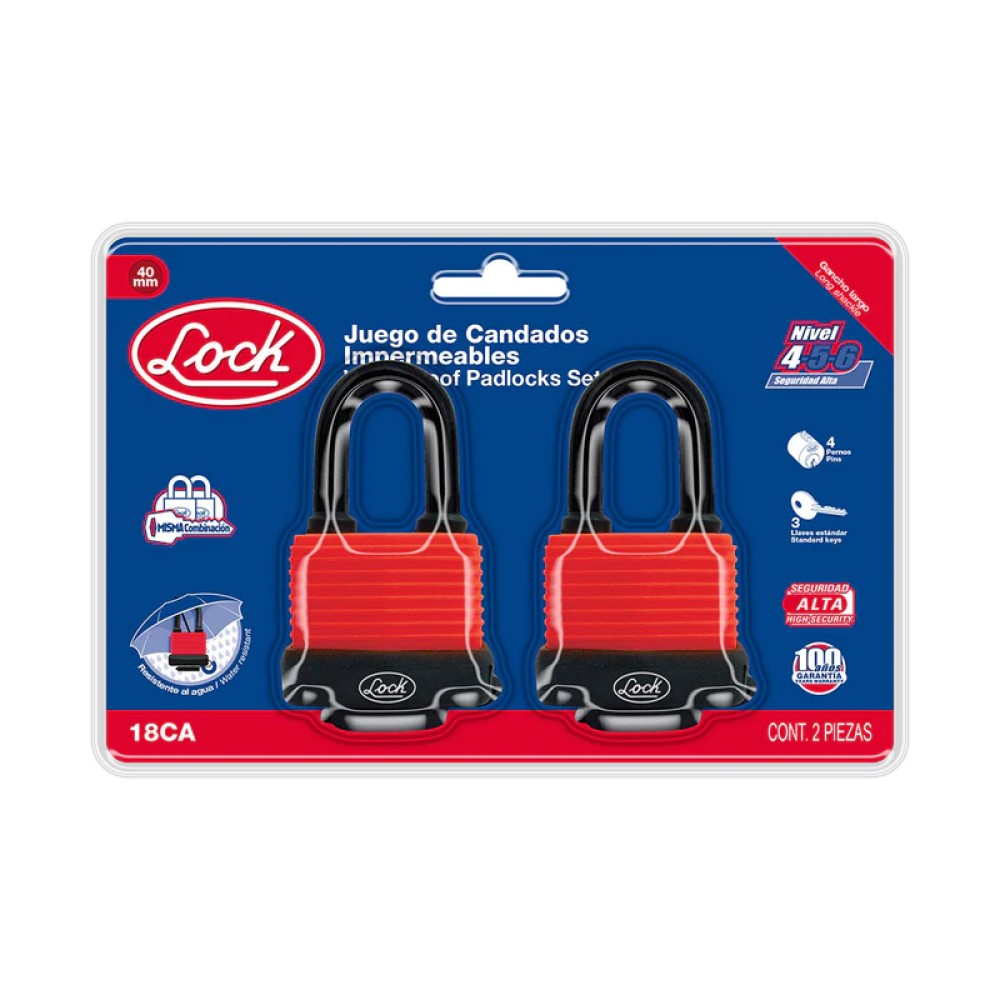 Foto 1 | Juego 2 Candados Lock 18CA color Rojo Impermeables Largos Llave Estándar