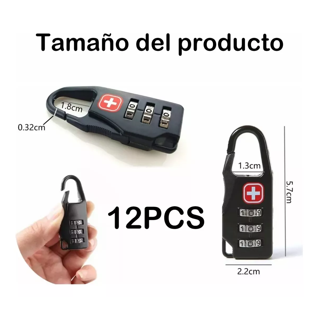 Foto 3 pulgar | 12pzs Candado Con Clave Para Maletas Mochilas Equipaje Eo Safe Imports Esi-15620 Negro