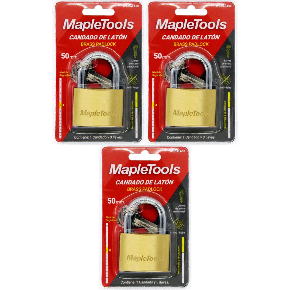 Foto 2 pulgar | Pack 3 Candados De Laton 50 Mm Maple Tools