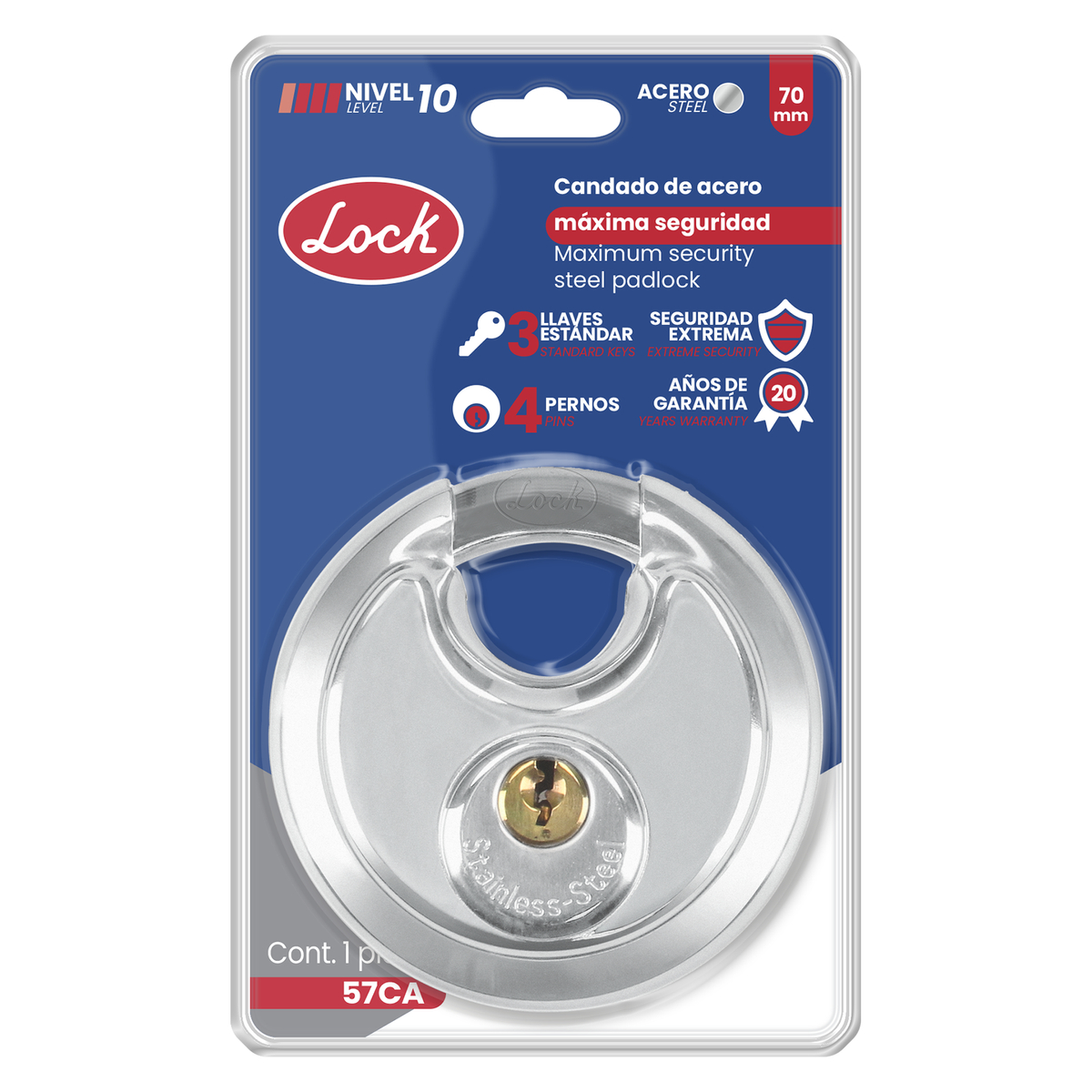 Foto 1 | Candado De Máxima Seguridad Tipo Disco 70 Mm, Llave Estándar Lock