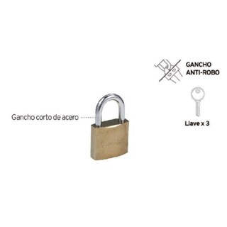 Foto 2 | Candado Fumetax 38mm Cuerpo Latón Dorado
