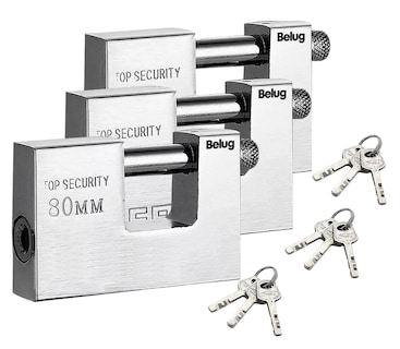 Foto 1 | Candado Cortina Belug Extra Seguridad Metálico 80 Mm 3 Piezas